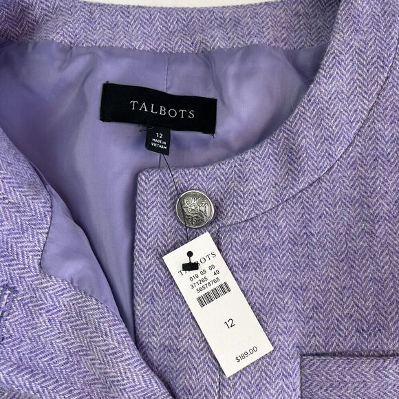 New Talbots Lilac Herringbone Shetland Jacket 12 Collarless Wool Blend tweed - Picture 3 of 13